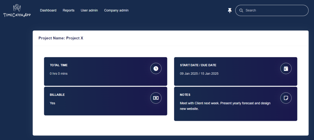 TimeCatchApp Project Management Dashboard