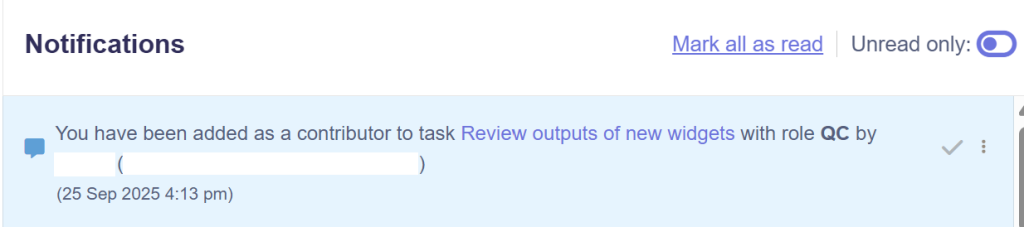 Notifications screenshot of contactor time tracking tool