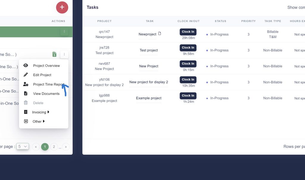 Project menu: Project time report