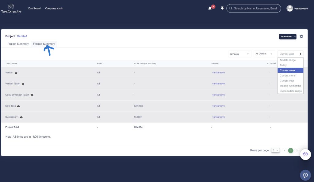 Select Filtered Summary for custom views, then filter based on your needs.