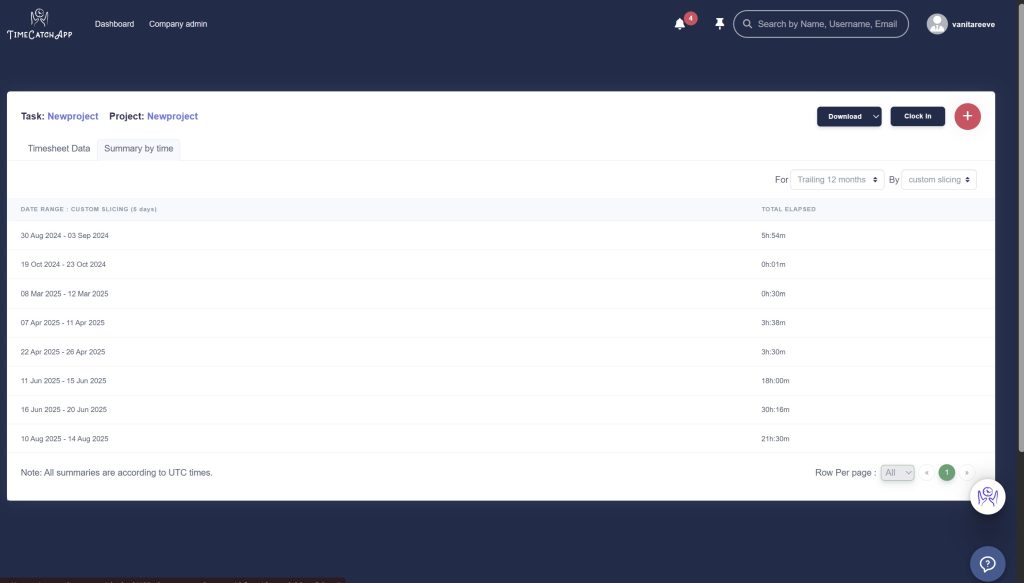 Time summary with custom time slicing