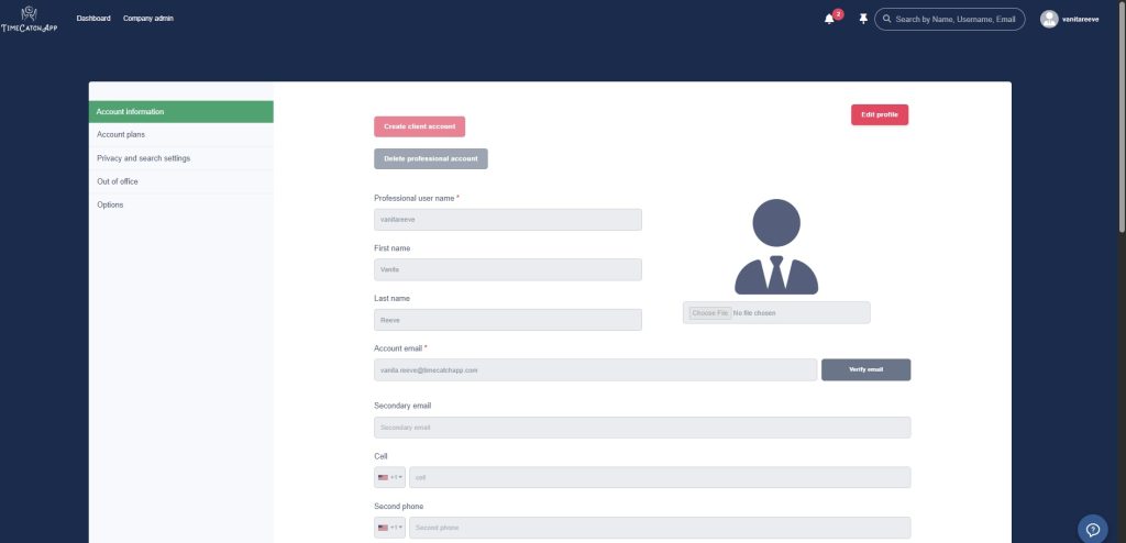 Profile dialog with buttons to choose account type